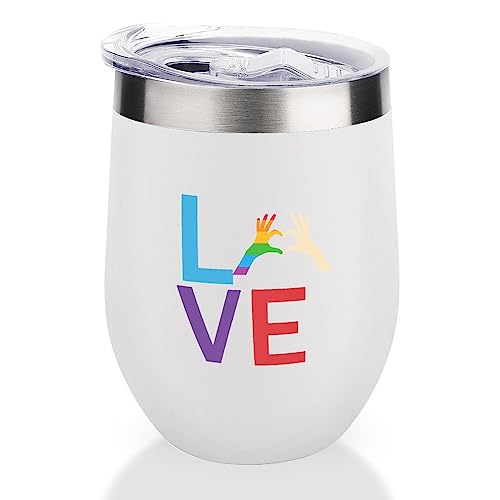 Mighun LGBT Pride Gay Lesbian Wine Tumbler with Lid LGBT Love Vacuum Coffee Tumbler Stainless Steel Coffee Cup for Cold & Hot Drinks Wine Coffee Cocktails Beer 12 Oz