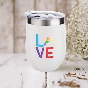 Mighun LGBT Pride Gay Lesbian Wine Tumbler with Lid LGBT Love Vacuum Coffee Tumbler Stainless Steel Coffee Cup for Cold & Hot Drinks Wine Coffee Cocktails Beer 12 Oz