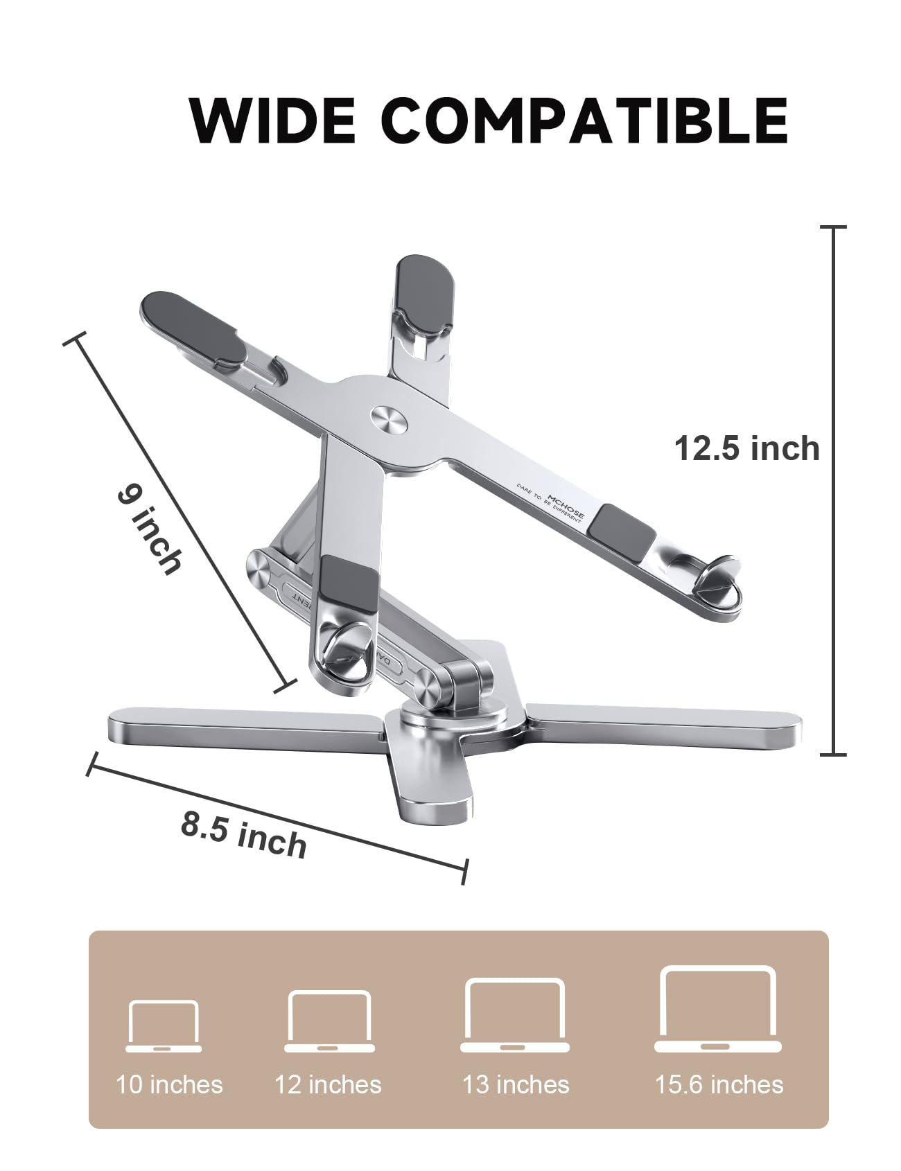 MCHOSE Laptop Stand with 360 Rotating Base,Foldable Laptop Riser for Desk, Compatible with Air, Pro, Dell, HP, Lenovo More 10-15.6" -Silver