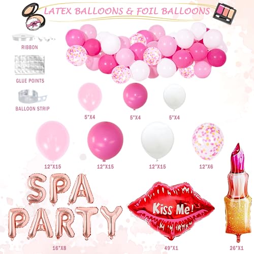 233 PCs Spa Party Supplies for Girls, Hombae Spa Makeup Salon Cosmetics Birthday Decorations Backdrop Balloon Garland Banner Tablecloth Cake Cupcake Topper Plate Napkin Cup Straw Knife Fork Spoon