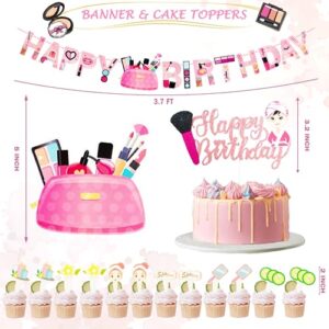 233 PCs Spa Party Supplies for Girls, Hombae Spa Makeup Salon Cosmetics Birthday Decorations Backdrop Balloon Garland Banner Tablecloth Cake Cupcake Topper Plate Napkin Cup Straw Knife Fork Spoon