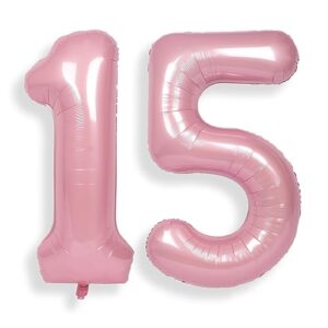 suwen 40 inch pink large 15 number balloons big foil helium number balloons 0-9 jumbo happy 15th mylar birthday party decorations for girl or women 51 anniversary party supplies