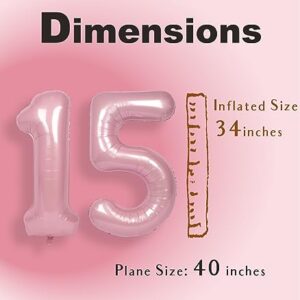 SUWEN 40 Inch Pink Large 15 Number Balloons Big Foil Helium Number Balloons 0-9 Jumbo Happy 15th Mylar Birthday Party Decorations for Girl or Women 51 Anniversary Party Supplies