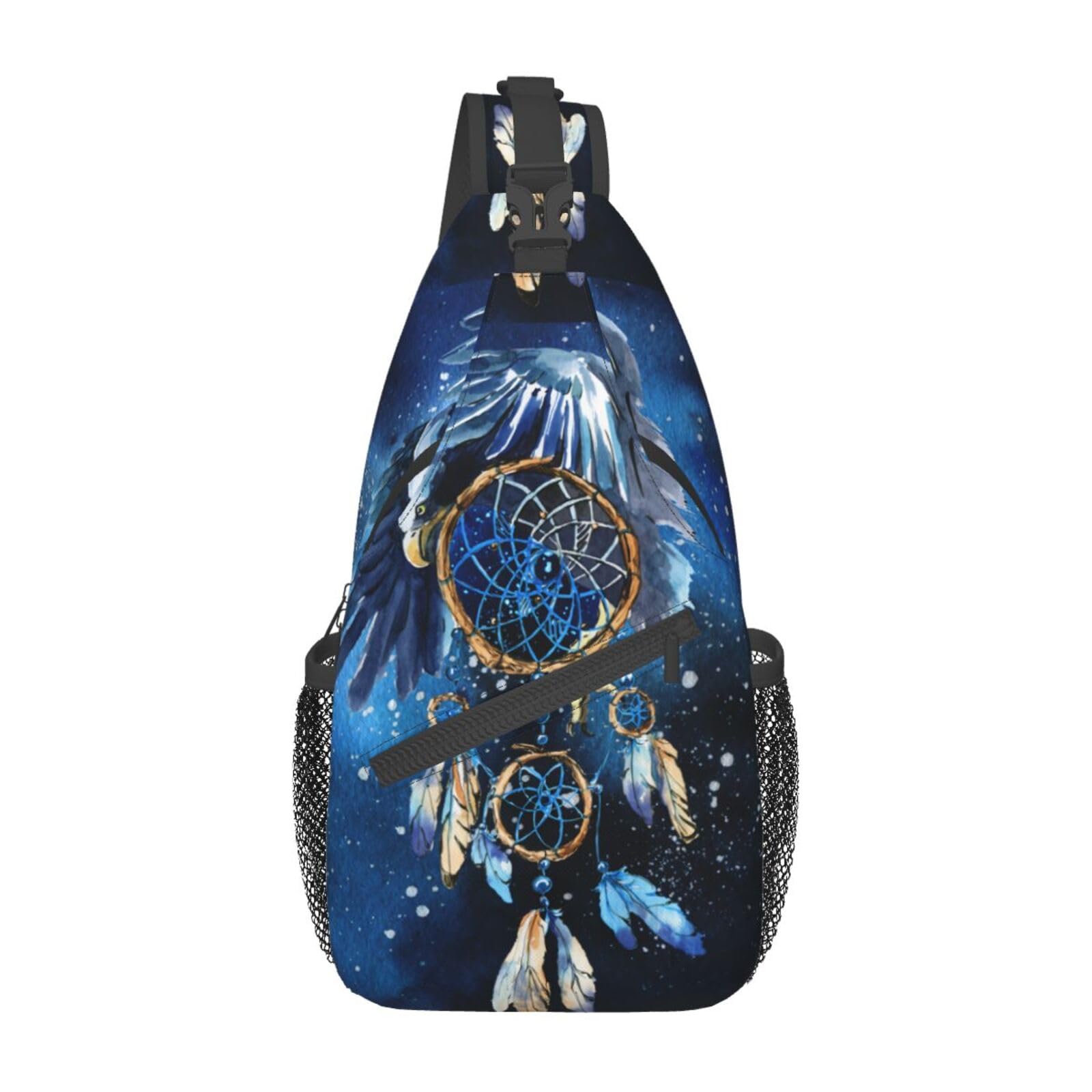 Dream Catcher With Eagle Sling Backpack Crossbody Shoulder Bags For Women Men Native American Indian Casual Daypacks Adjustable Chest Bag For Hiking Travel Cycling