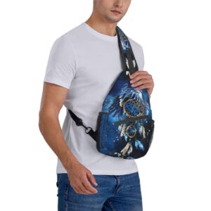 Dream Catcher With Eagle Sling Backpack Crossbody Shoulder Bags For Women Men Native American Indian Casual Daypacks Adjustable Chest Bag For Hiking Travel Cycling