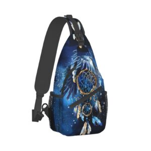 Dream Catcher With Eagle Sling Backpack Crossbody Shoulder Bags For Women Men Native American Indian Casual Daypacks Adjustable Chest Bag For Hiking Travel Cycling