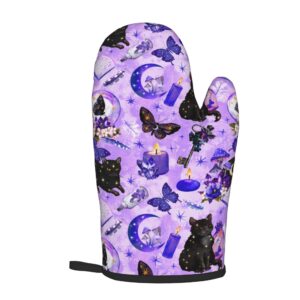 Flexible Witchy Witch Goth Black cat Mushroom Oven Mitts and Pot Holders High Heat Resistant Oven Mitts and Pot Holders Non-Slip BBQ Gloves