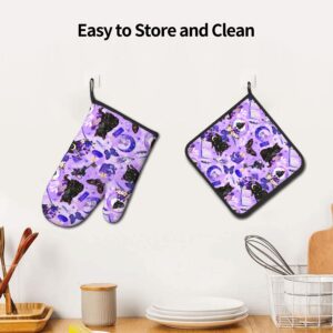 Flexible Witchy Witch Goth Black cat Mushroom Oven Mitts and Pot Holders High Heat Resistant Oven Mitts and Pot Holders Non-Slip BBQ Gloves