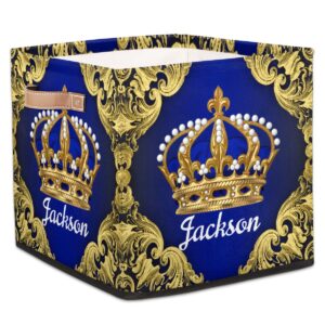 ririx personalized storage bin, custom storage baskets for organizing with handles, foldable storage box for closet cloth baskes toy blue gold prince crown