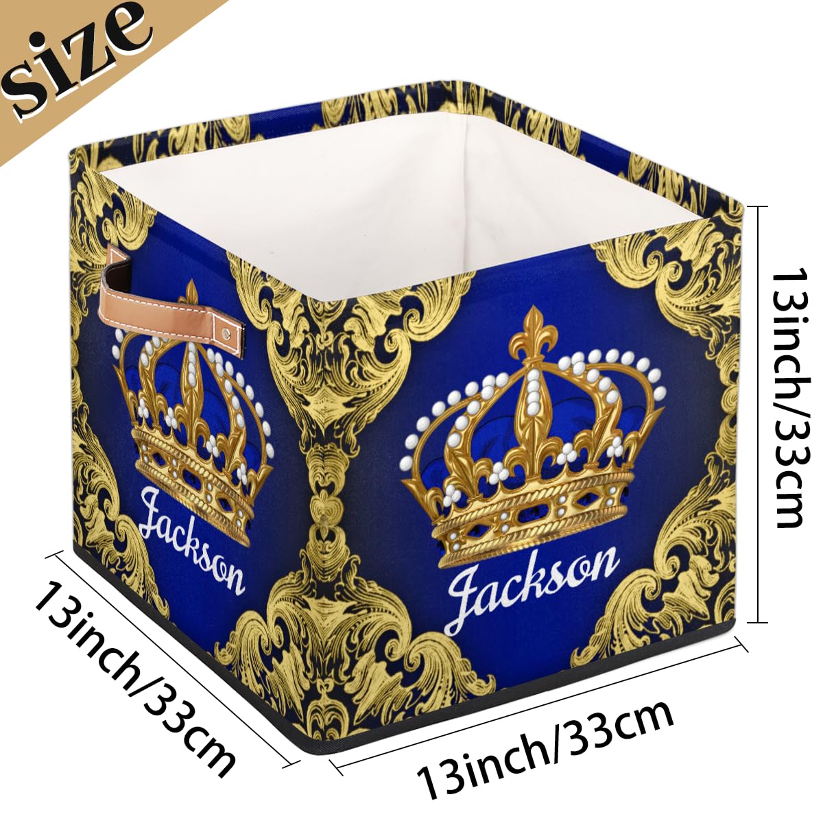 RIRIX Personalized Storage Bin, Custom Storage Baskets for Organizing with Handles, Foldable Storage Box for Closet Cloth Baskes Toy Blue Gold Prince Crown