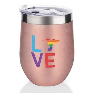 mighun lgbt pride gay lesbian wine tumbler with lid lgbt love vacuum coffee tumbler stainless steel coffee cup for cold & hot drinks wine coffee cocktails beer 12 oz