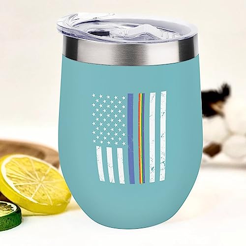 Mighun Pride Parade LGBT Wine Tumbler with Lid Rainbow Flag Pride Vacuum Coffee Tumbler Stainless Steel Coffee Cup for Cold & Hot Drinks Wine Coffee Cocktails Beer 12 Oz