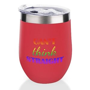 mighun gay pride lgbt equality lesbian wine tumbler with lid can’t think straight vacuum coffee tumbler stainless steel coffee cup for cold & hot drinks wine coffee cocktails beer 12 oz