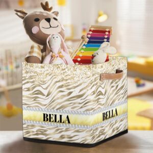 RIRIX Personalized Storage Bin, Custom Storage Baskets for Organizing with Handles, Foldable Storage Box for Closet Cloth Baskes Toy Gold Zebra Glitter