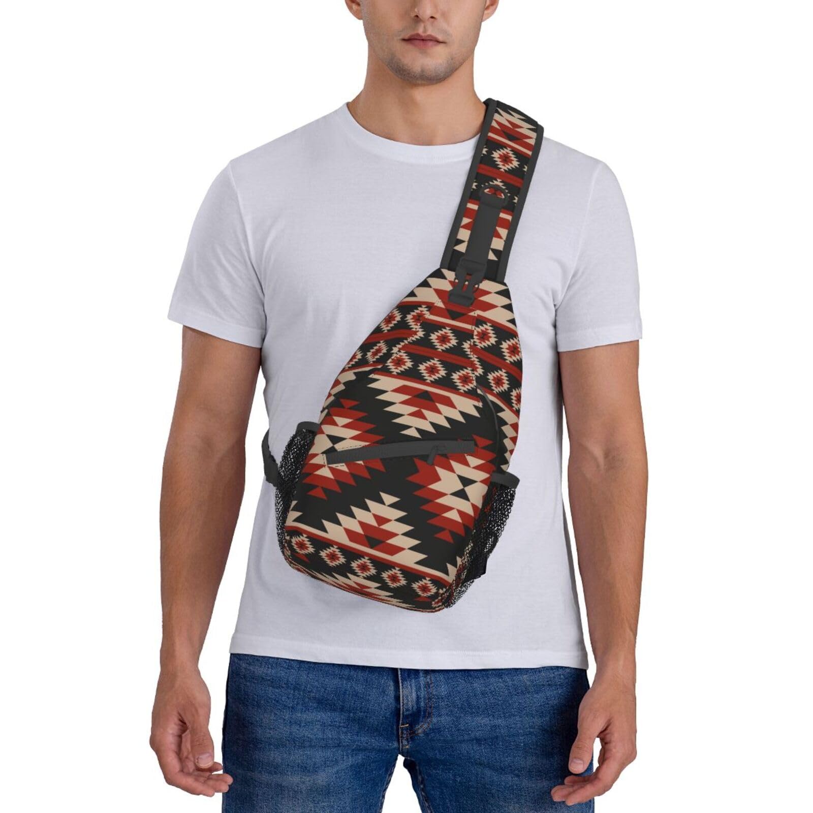 Native American Indian Ethnic Sling Backpack Crossbody Shoulder Bags For Women Men Casual Daypacks Chest Bag For Hiking Travel Cycling