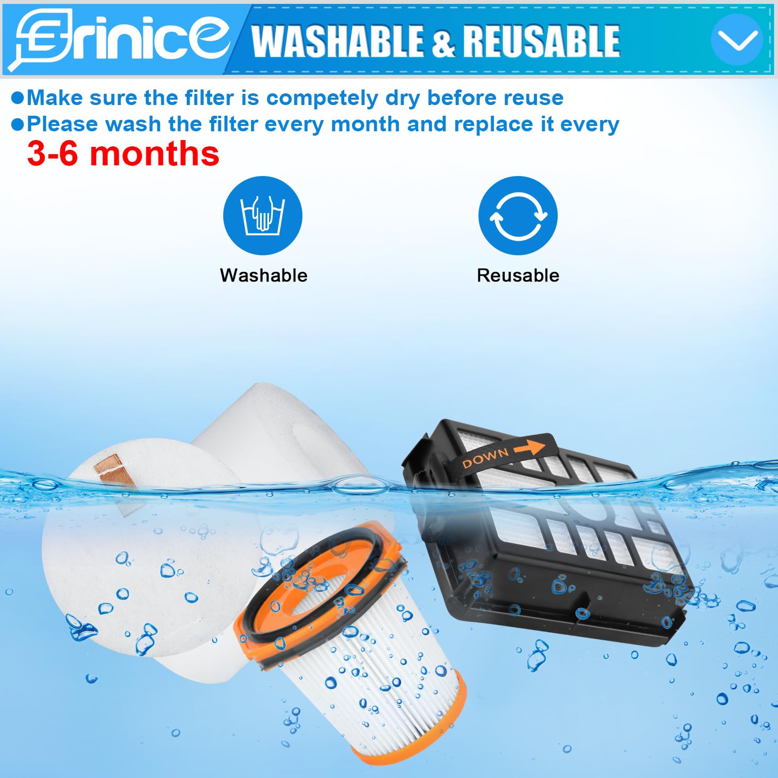 Erinice WS642AE Filter for Shark Wandvac Self-Empty Cordless Stick Vacuum WS642AE Replacement Part, 4 HEPA Filter + 4 Foam & Felt Filter + 2 Base Post-Motor Filter + 1 Cleaning Brush