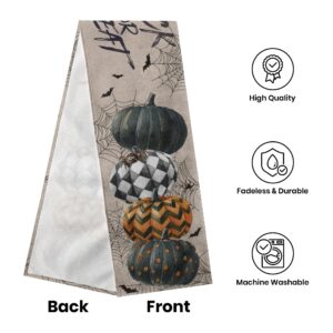 Halloween Table Runner 72 Inches Long, Pumpkins Burlap Halloween Table Decor for Kitchen Indoor Home Halloween Decorations