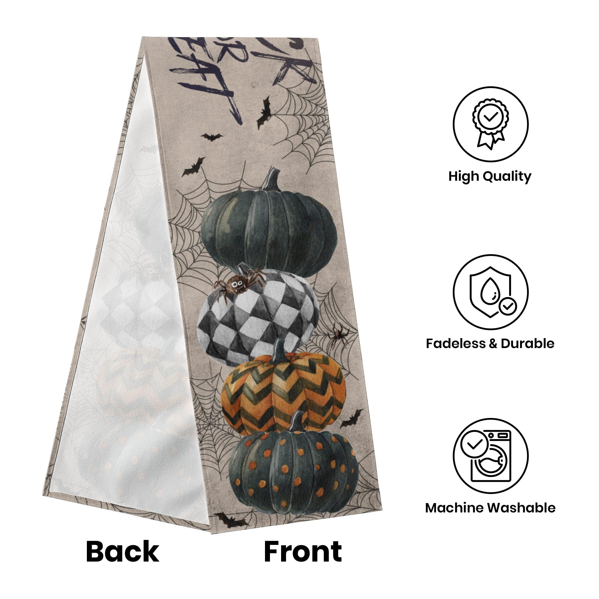 Halloween Table Runner 72 Inches Long, Pumpkins Burlap Halloween Table Decor for Kitchen Indoor Home Halloween Decorations