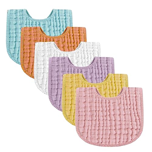 duludulu Muslin Baby Bibs, Baby Bibs for Baby Girl & Boy Organic Cotton Newborn Drool Bandana Bibs and Burping Cloth, Adjustable Soft Baby Bib for Drooling and Teething (6 Pack)