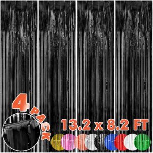 4-pack backdrop for party decorations, foil fringe backdrop curtains, tinsel streamers for birthday party decorations, black tinsel curtains for halloween bachelorette prom disco hollywood theme party