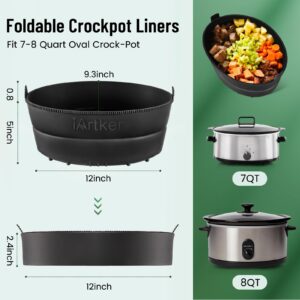 iArtker Silicone Slow Cooker Liner fit 7-8 Quart, Thickened Foldable Crockpot Liners Oval Crock-Pot, Reusable Leakproof Crock Pot Liner BPA Free Dishwasher Safe