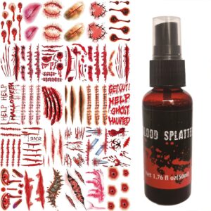 3d fake scars halloween makeup kit,30 sheets scar sticker 150pcs+fake blood spray 1.76oz