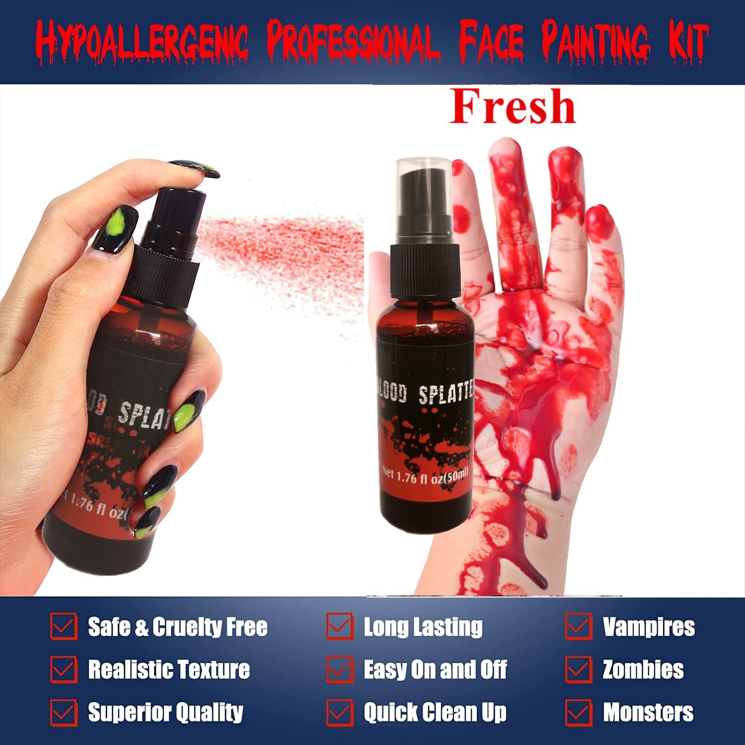 3D Fake Scars Halloween Makeup Kit,30 Sheets Scar Sticker 150PCS+Fake Blood Spray 1.76oz