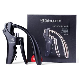 drincarier vertical lever corkscrew with non-stick worm, compact rabbit wine opener wine bottle opener with built-in foil cutter