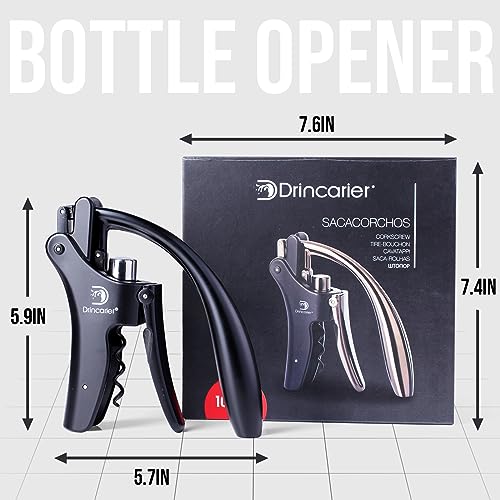 Drincarier Vertical Lever Corkscrew with Non-Stick Worm, Compact Rabbit Wine Opener Wine Bottle Opener with built-in Foil Cutter