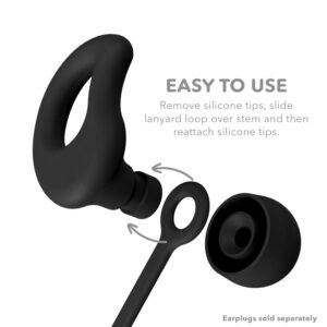 CURVD Earplug Lanyard, Soft Durable Flexible Premium Silicone Cord | Works with Most Earplugs with Removable Tips Compatible with CURVD Everyday, Loop Quiet/Engage/Experience, Vibes and More (Black)