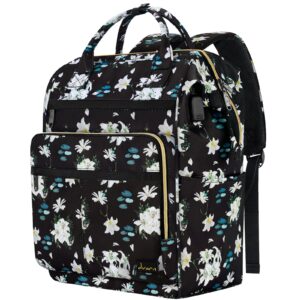 dvarn laptop backpack for women and men 16.5" waterproof college bag with usb port, rfid pocket, waterproof, travel work backpack, anti-theft college backpack (floral black)