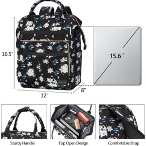 dvarn Laptop Backpack for Women and Men 16.5" Waterproof College Bag With USB Port, RFID Pocket, Waterproof, Travel Work Backpack, Anti-theft College Backpack (Floral Black)