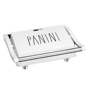 rae dunn panini maker - 750 watt 2-slice press grill with indicator lights | opens 180 degrees | double sided heating | non-stick cooking | cool touch handle | easy to clean, cream