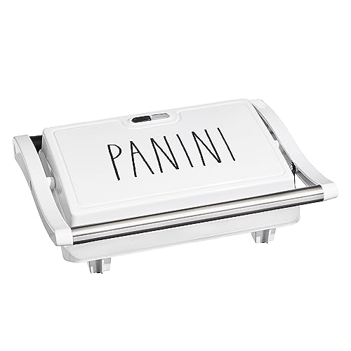 Rae Dunn Panini Maker - 750 Watt 2-Slice Press Grill with Indicator Lights | Opens 180 Degrees | Double Sided Heating | Non-stick Cooking | Cool Touch Handle | Easy to Clean, Cream