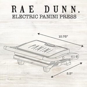 Rae Dunn Panini Maker - 750 Watt 2-Slice Press Grill with Indicator Lights | Opens 180 Degrees | Double Sided Heating | Non-stick Cooking | Cool Touch Handle | Easy to Clean, Cream