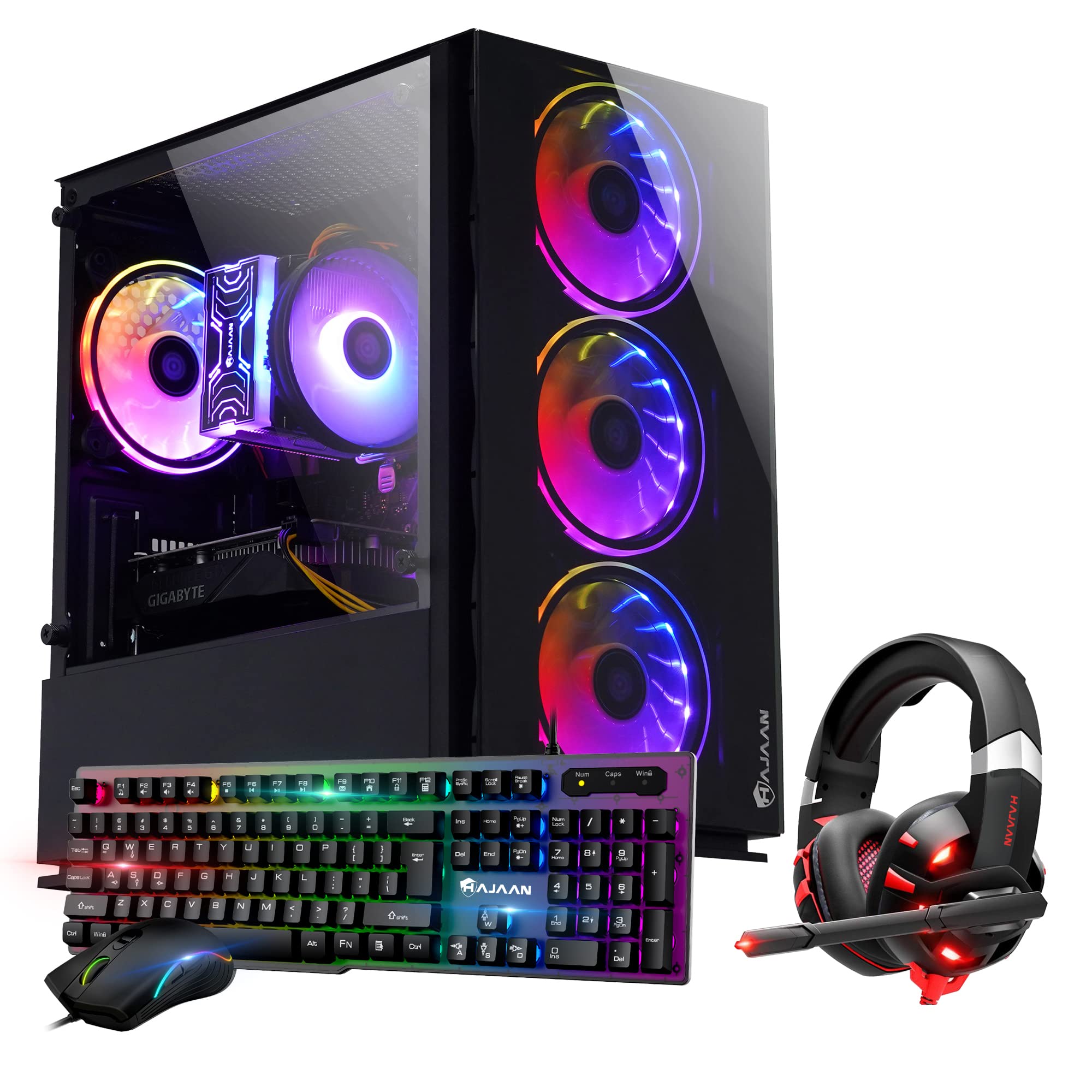 HAJAAN Gaming PC Desktop Tower - Intel i7 Quad Core Processor Upto 4.0GHz - 16GB DDR4 RAM 1TB SSD - AMD Radeon RX 580 8GB - RGB Keyboard Mouse - WiFi Ready - Windows 10 Pro