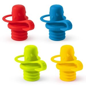 Lohalova Spill-Proof Water Bottle Spout Adapter for Kids - Water Bottle Adapter Toddlers and Adults - BPA Free Water Bottle Tops - Compact Silicone Sippy Cup Lids - 4 Pack Red Blue Green Yellow