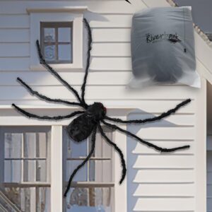 the riverbank brands new x-large 16-inch body plush black fake spider in reusable bag for halloween: beady red eyes; impactful halloween decorations for a perfect haunted house