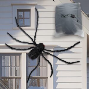 the Riverbank brands New X-Large 16-inch Body Plush Black Fake Spider in Reusable Bag for Halloween: Beady Red Eyes; Impactful Halloween Decorations for a Perfect Haunted House