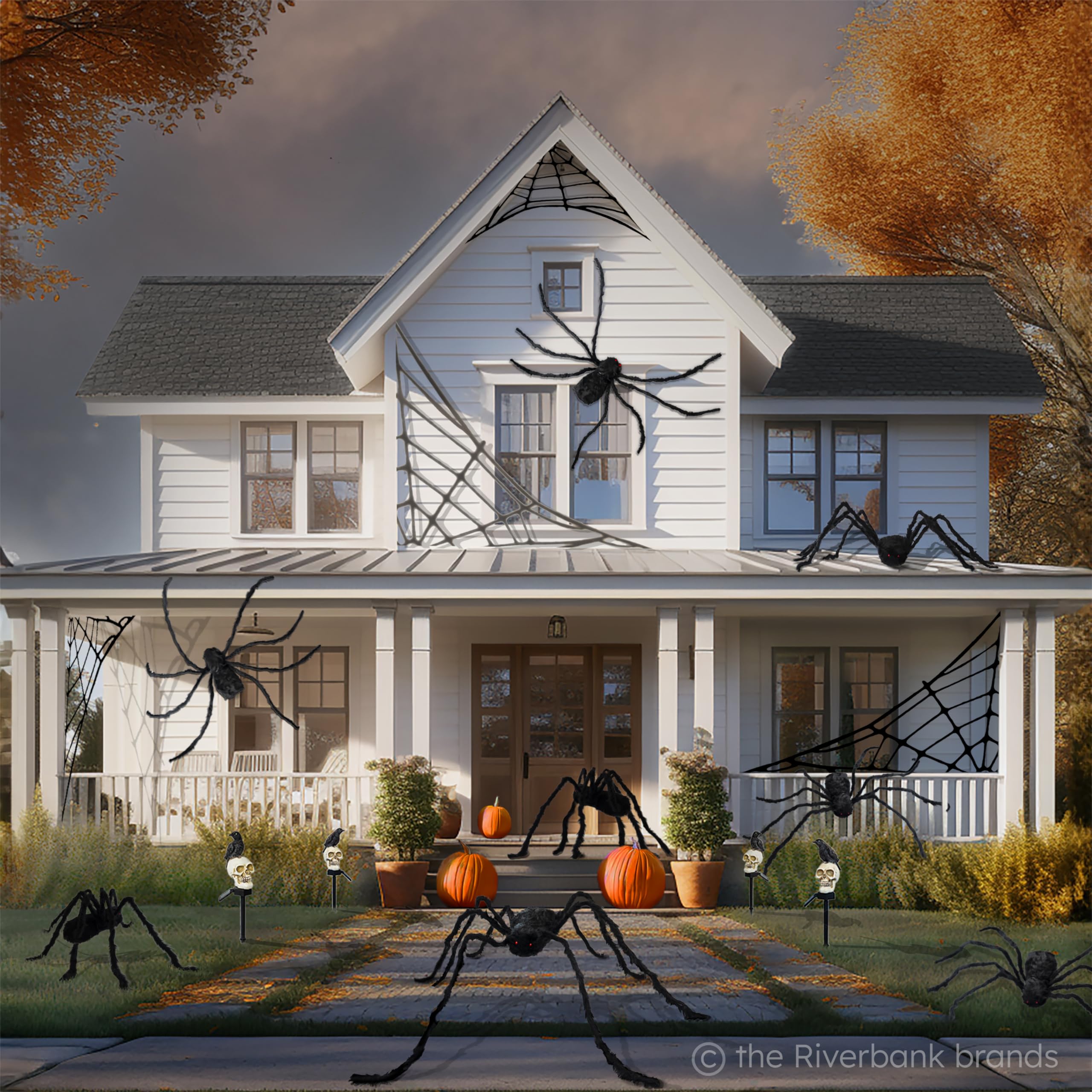 the Riverbank brands New X-Large 16-inch Body Plush Black Fake Spider in Reusable Bag for Halloween: Beady Red Eyes; Impactful Halloween Decorations for a Perfect Haunted House