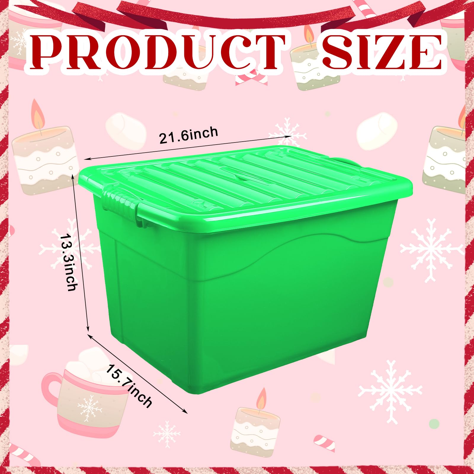 Sweetude 8 Pcs Christmas Storage Bins with Lids Red Green Storage Containers Plastic Box 72 Qt Large Stackable Nestable Storage Box with Wheels and Latching Handles