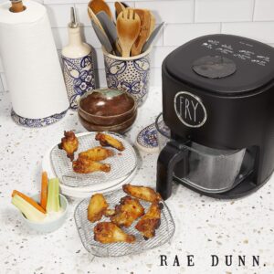 Rae Dunn 1200W 4Qt Air Fryer with GLASS Frying Basket, Dishwasher Safe, 2 Tier Tray, 60 Minute Timer, Digital Touch Display, and 6 Presets - Variable Temperature Control 175F - 400F, Grey