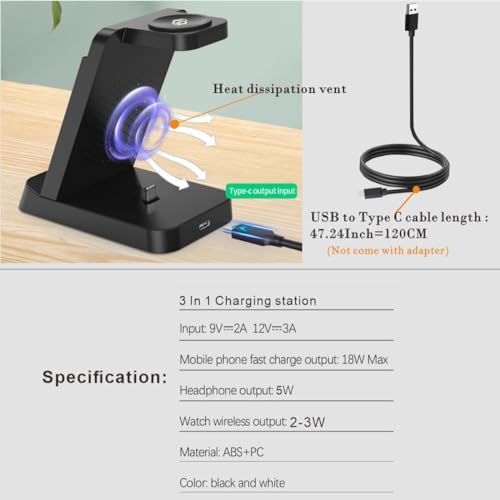 3 in 1 Charging Station for Samsung Multiple Devices, Fast Wireless Charging Dock Stand for Android Sumsung Galaxy Z Flip 4/3 Z Fold S23 S22 S20 Ultra Galaxy Watch 5/4/3 Galaxy Buds