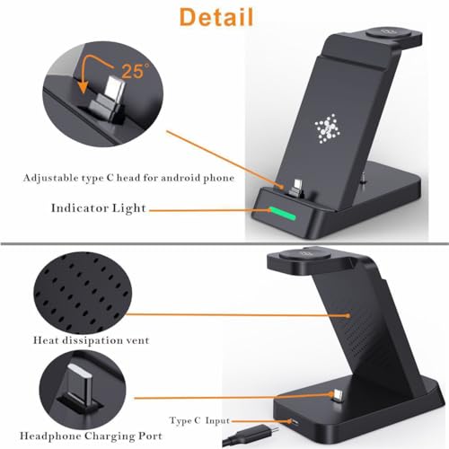 3 in 1 Charging Station for Samsung Multiple Devices, Fast Wireless Charging Dock Stand for Android Sumsung Galaxy Z Flip 4/3 Z Fold S23 S22 S20 Ultra Galaxy Watch 5/4/3 Galaxy Buds