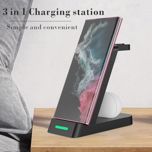 3 in 1 Charging Station for Samsung Multiple Devices, Fast Wireless Charging Dock Stand for Android Sumsung Galaxy Z Flip 4/3 Z Fold S23 S22 S20 Ultra Galaxy Watch 5/4/3 Galaxy Buds