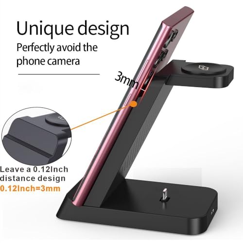 3 in 1 Charging Station for Samsung Multiple Devices, Fast Wireless Charging Dock Stand for Android Sumsung Galaxy Z Flip 4/3 Z Fold S23 S22 S20 Ultra Galaxy Watch 5/4/3 Galaxy Buds