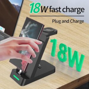 3 in 1 Charging Station for Samsung Multiple Devices, Fast Wireless Charging Dock Stand for Android Sumsung Galaxy Z Flip 4/3 Z Fold S23 S22 S20 Ultra Galaxy Watch 5/4/3 Galaxy Buds