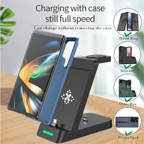 3 in 1 Charging Station for Samsung Multiple Devices, Fast Wireless Charging Dock Stand for Android Sumsung Galaxy Z Flip 4/3 Z Fold S23 S22 S20 Ultra Galaxy Watch 5/4/3 Galaxy Buds