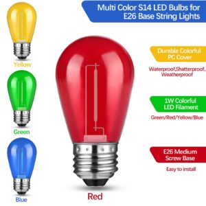 Mlambert Color LED String Light Bulbs,Shatterproof Outdoor String S14 Replacement Bulb for Christmas Halloween,24 Pack,Not Solar,Red/Blue/Yellow/Green