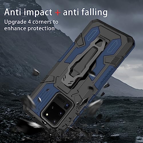 Asuwish Compatible with Samsung Galaxy S20 Ultra 5G Protective Case and Tempered Glass Screen Protector Belt Clip Shockproof Bumper Kickstand Phone Cover for S20ultra 20S S 20 A20 S2O 20ultra G5 Blue